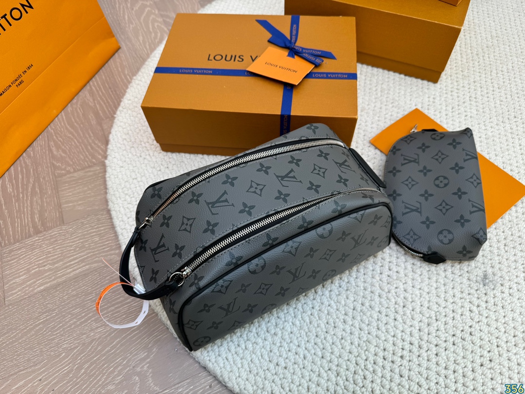 LV Leather Cosmetic Bags Storage bag Wash bag High quality