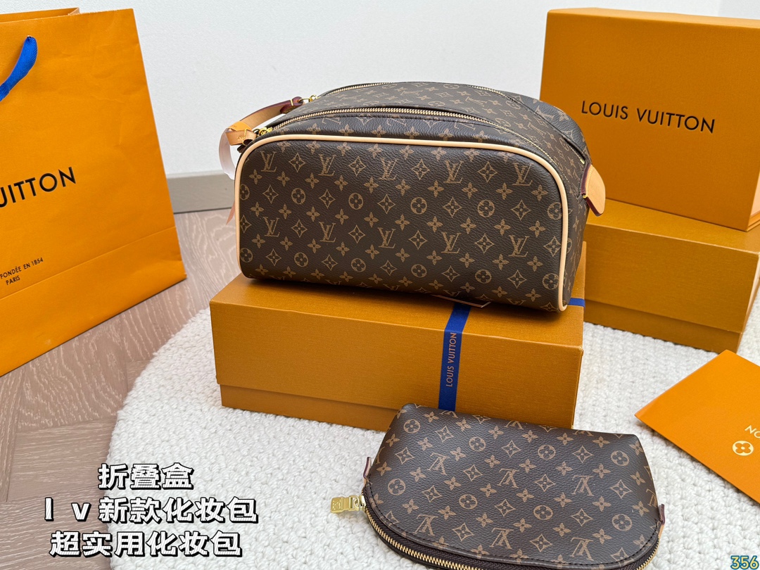 LV Leather Cosmetic Bags Storage bag Wash bag High quality