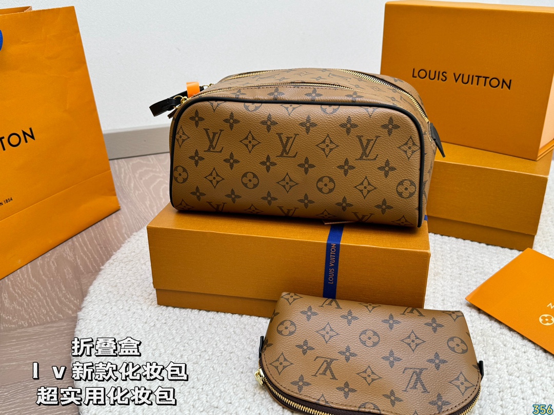 LV Leather Cosmetic Bags Storage bag Wash bag High quality