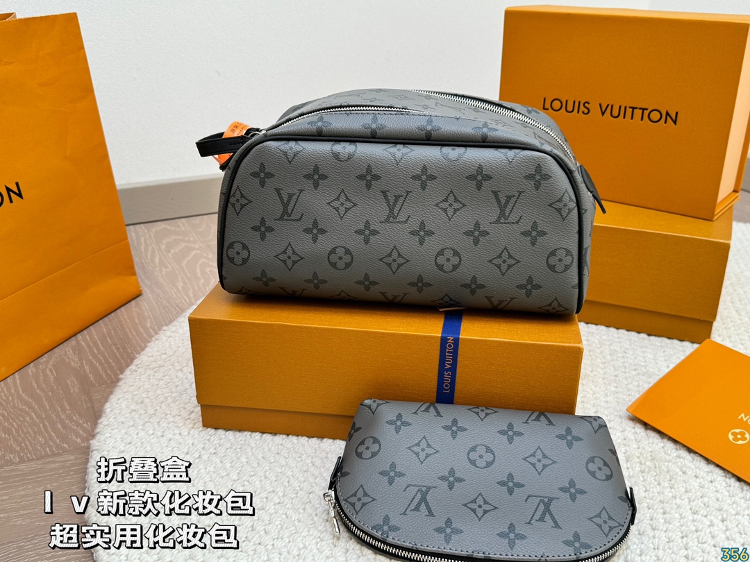LV Leather Cosmetic Bags Storage bag Wash bag High quality