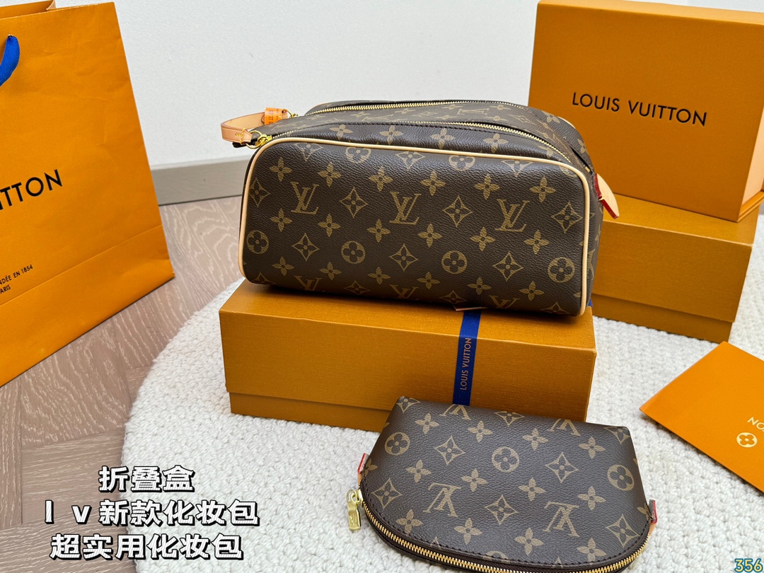 LV Leather Cosmetic Bags Storage bag Wash bag High quality