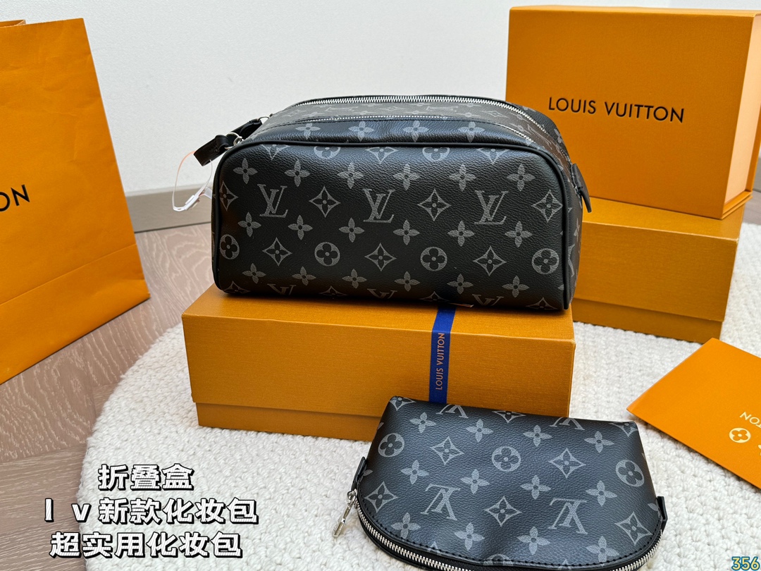 LV Leather Cosmetic Bags Storage bag Wash bag High quality