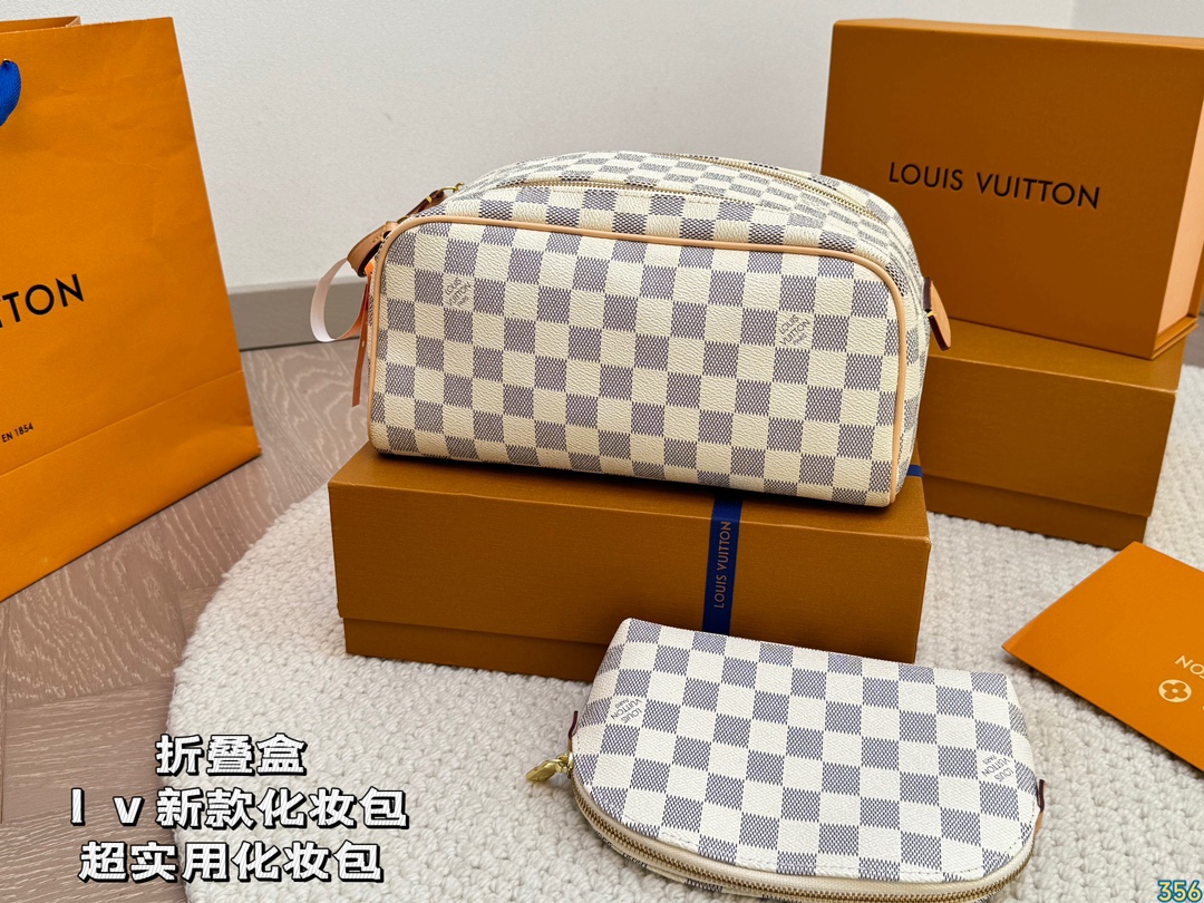 LV Leather Cosmetic Bags Storage bag Wash bag High quality