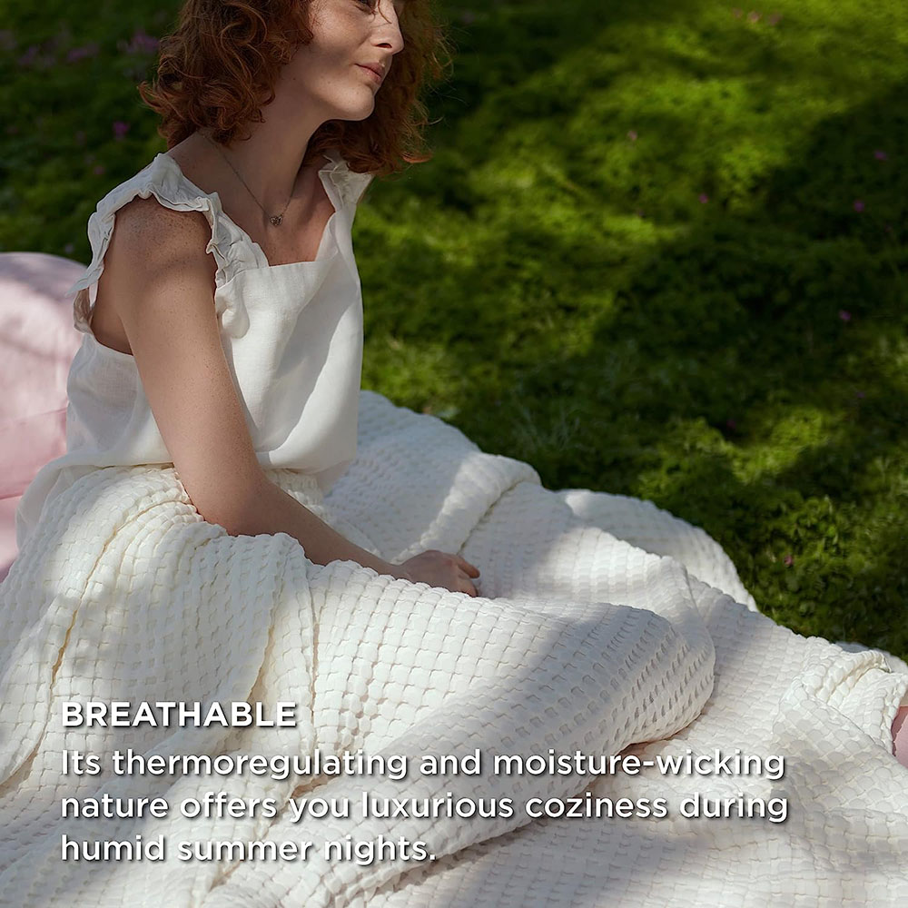 Clisil Cooling Bamboo Waffle Weave Blanket, Luxury Cotton Throws for Bed, Ivory 50x70Inches