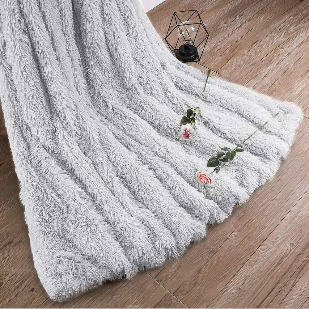 Clisil Super Soft Plush Fuzzy Decorative Cozy Sherpa Fluffy Blankets for Couch Sofa Light Grey 60