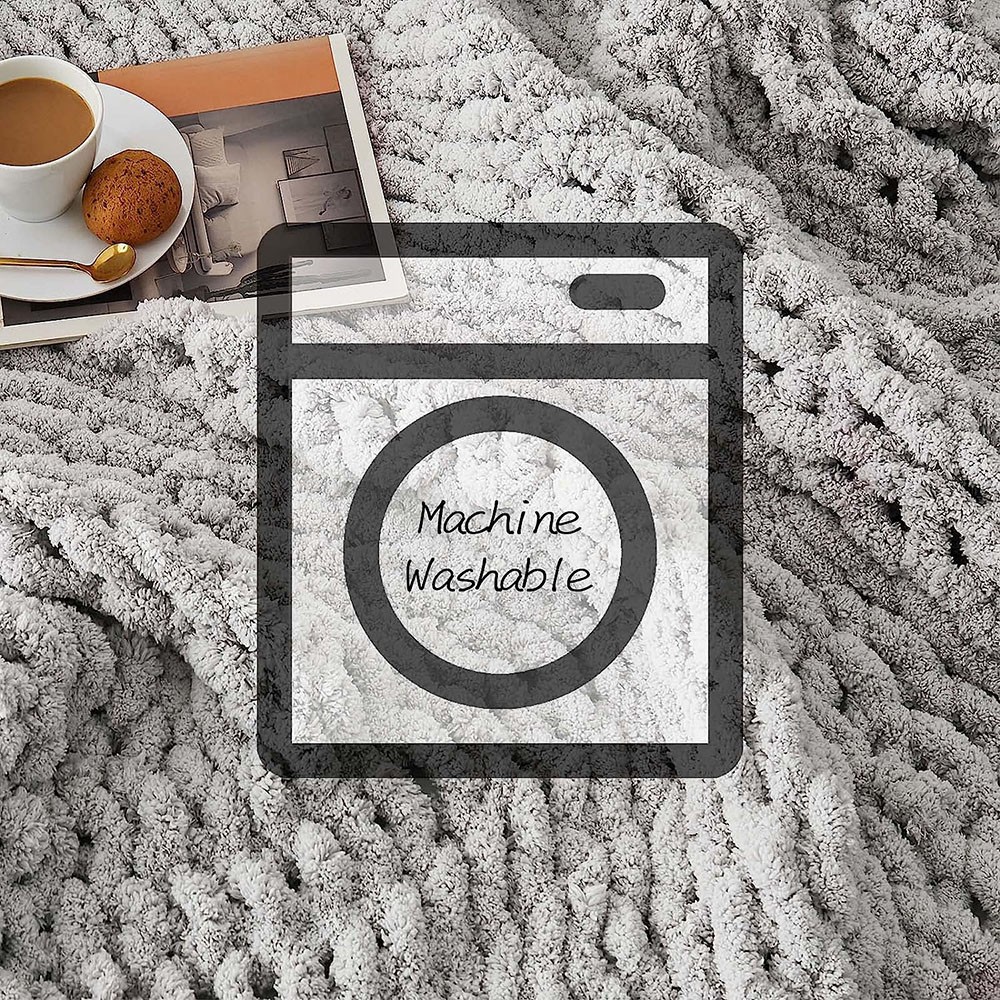 Clisil Handmade Grey Chunky Knit Blanket Throw, Soft Chenille Yarn Throw Blanket 50x60 inch