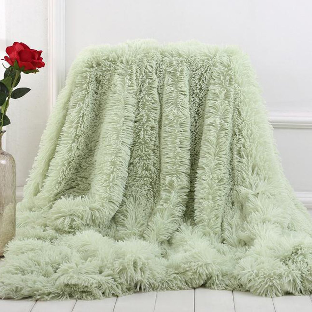 Clisil Mint Faux Fur Mint Throw Blanket, Super Soft Shaggy Longfur Throw Blanket, 63x79 inch