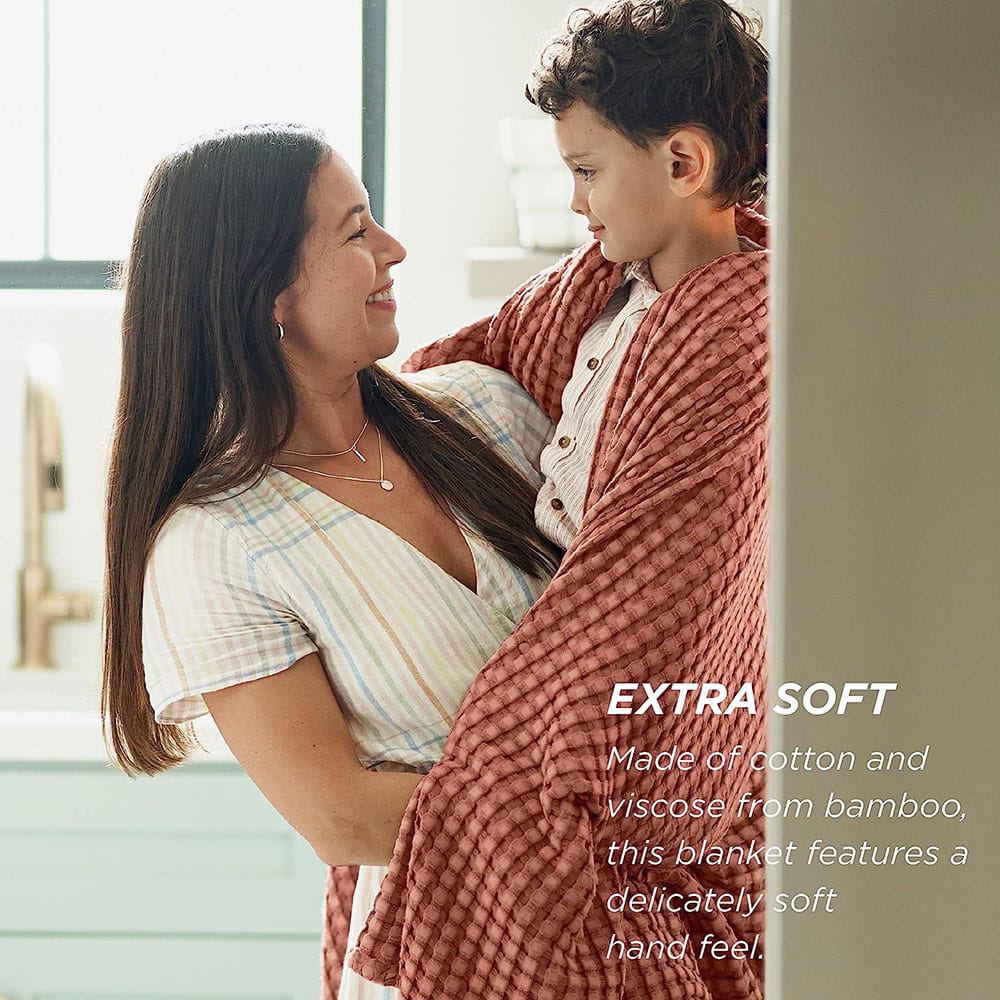Clisil Cooling Bamboo Waffle Weave Blanket, Luxury Cotton Throws for Bed, Burnt Orange 50x70Inches