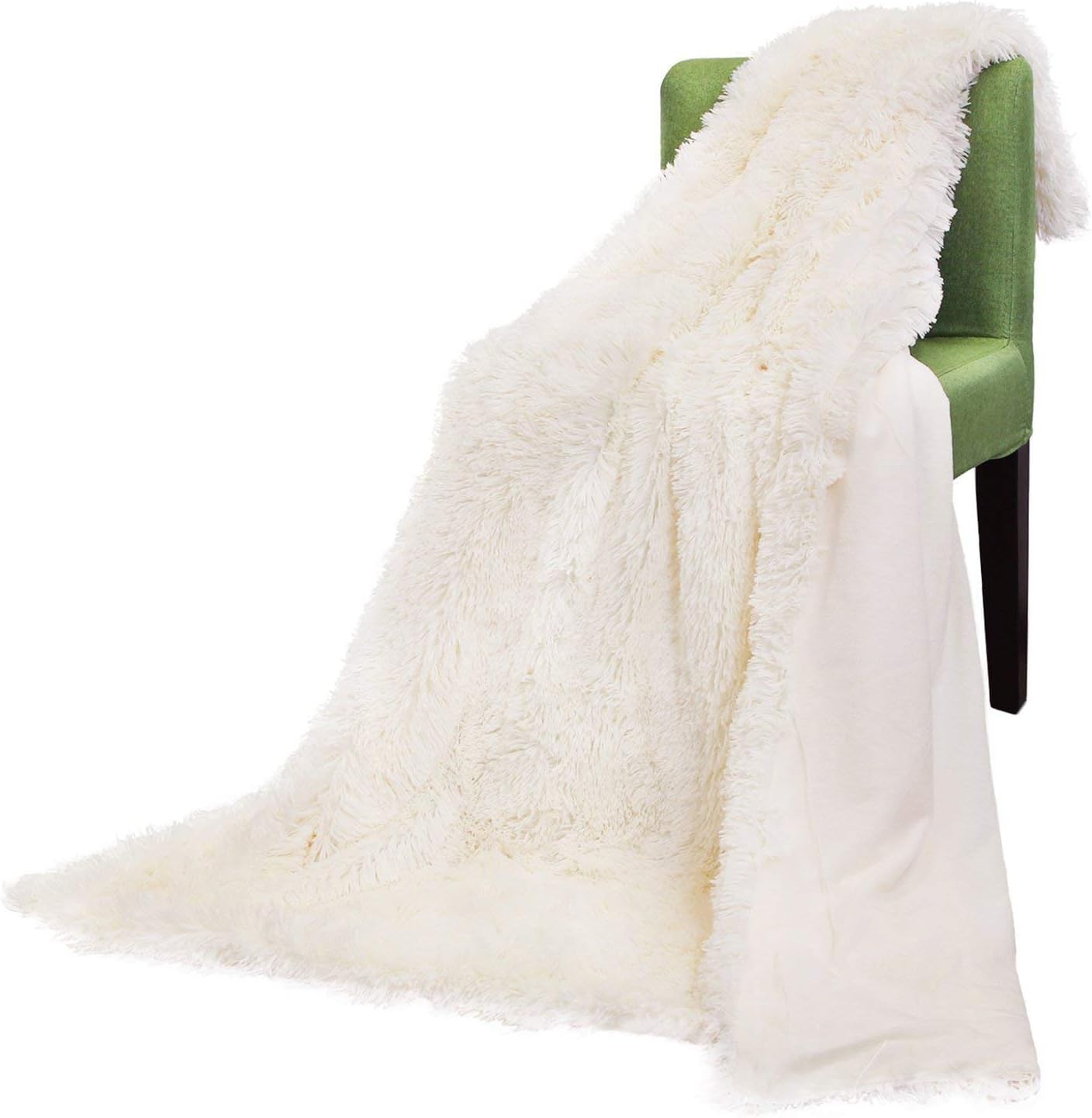 Clisil White Faux Fur Luxury Throw Blanket, Super Soft Shaggy Throw Bed Couch Decor Cozy Blanket, 63x79 inch