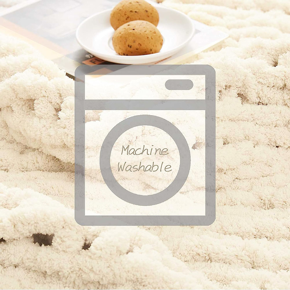 Clisil Handmade Ivory Chunky Knit Blanket Throw, Soft Chenille Yarn Throw Blanket 50x60 inch