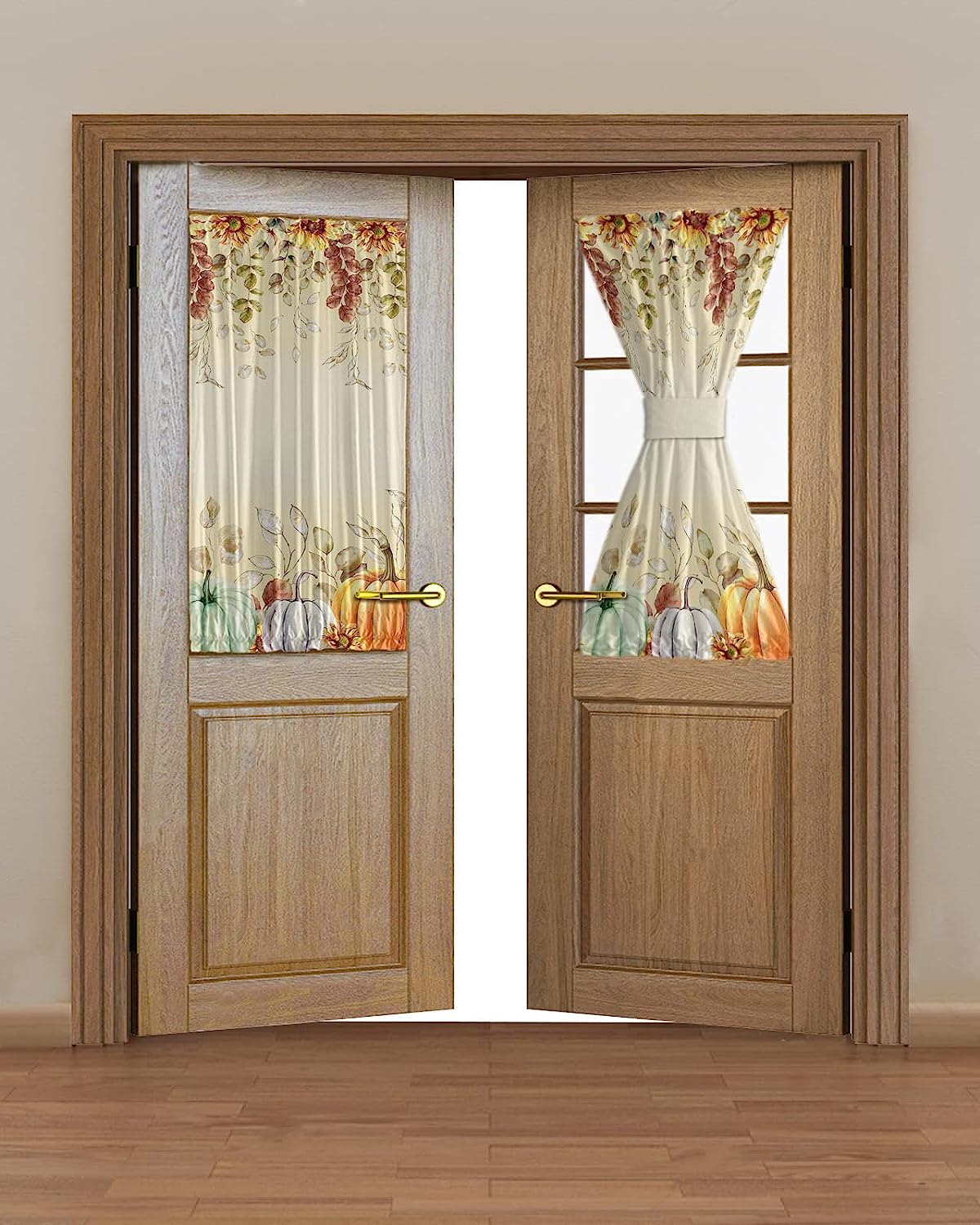 Clisil Black Out French Door Curtains Fall Pumpkin Sunflower Eucalyptus Leaf Rod Pocket Door Drapery Curtain, 25