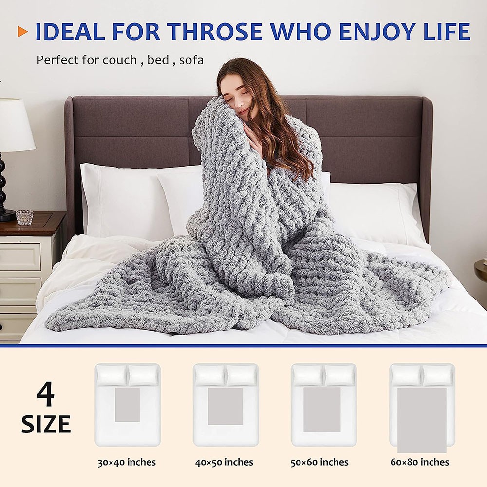 Clisil Handmade Grey Chunky Knit Blanket Throw, Soft Chenille Yarn Throw Blanket 50x60 inch