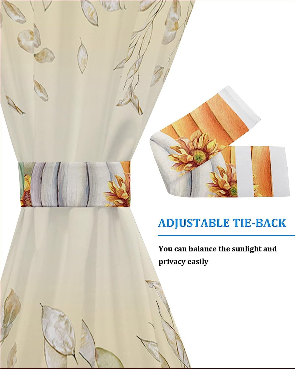 Clisil Black Out French Door Curtains Fall Pumpkin Sunflower Eucalyptus Leaf Rod Pocket Door Drapery Curtain, 25