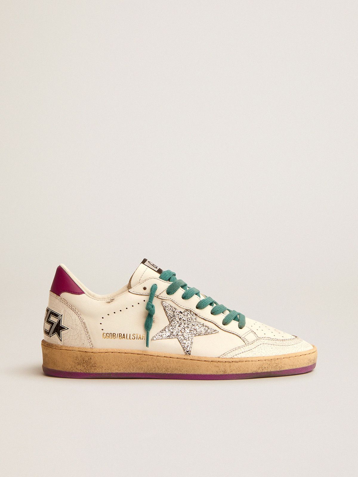 golden goose tab purple Star sneakers Ball white star silver and LTD heel in with leather glitter