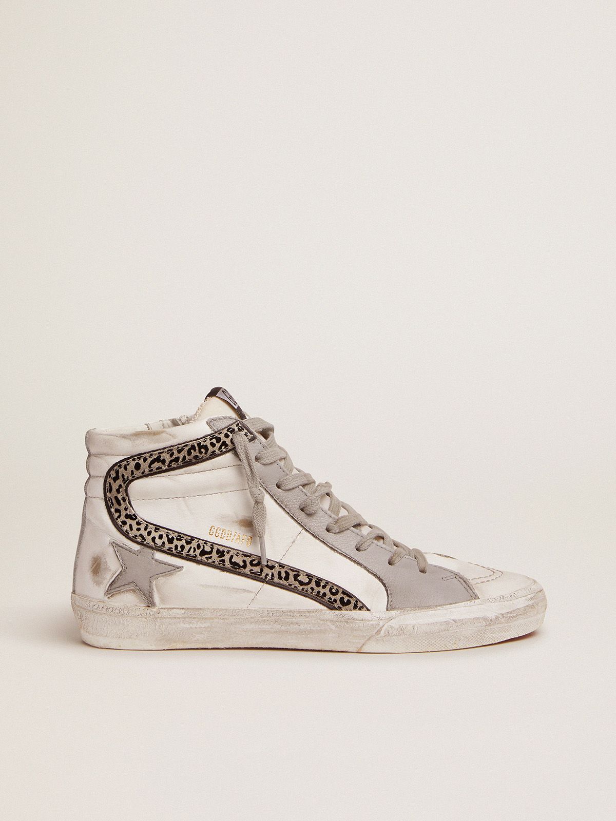 golden goose and upper sneakers leather flash Slide with suede leopard-print white gray
