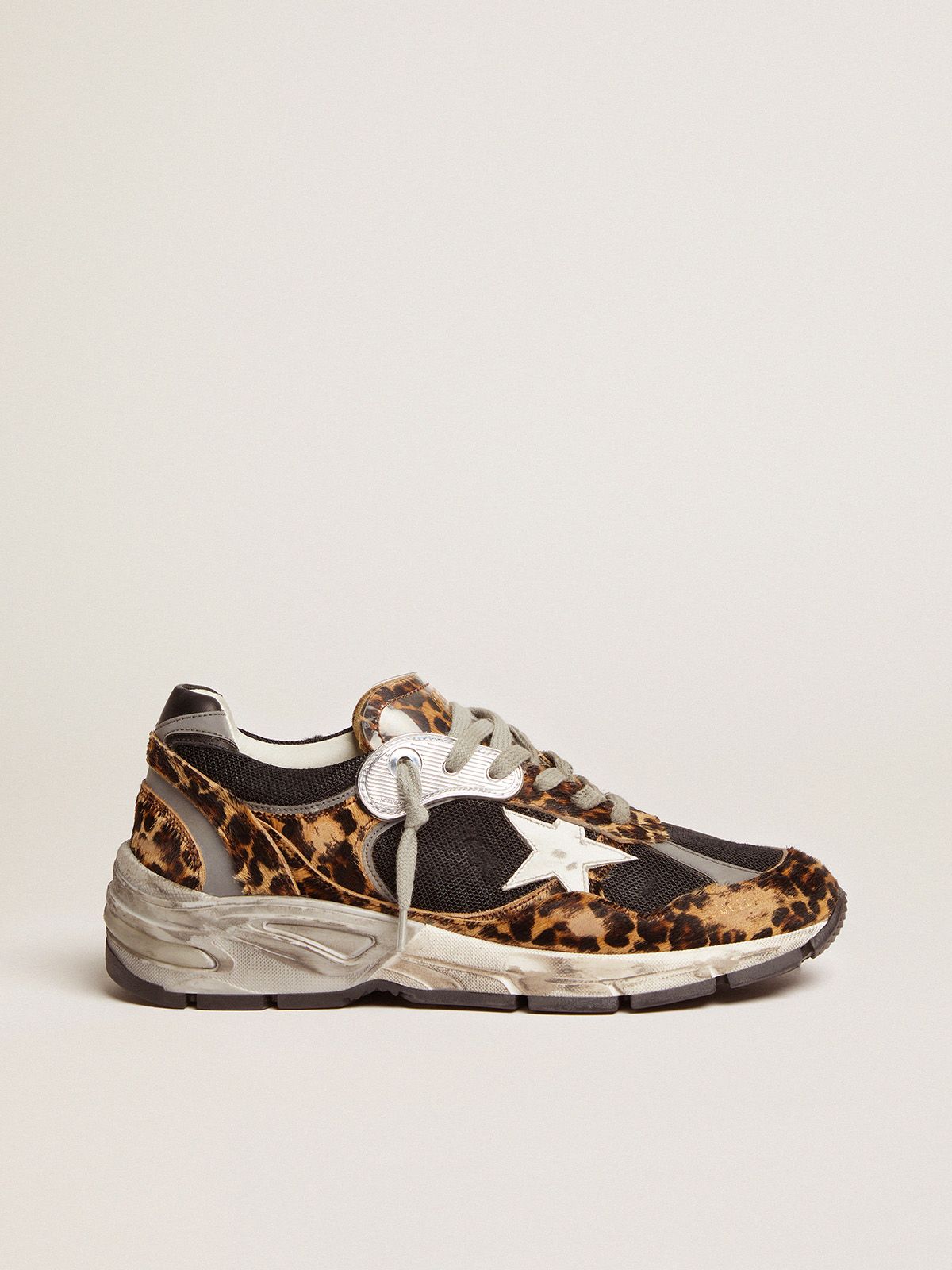 golden goose star sneakers in Dad-Star pony with skin leather white leopard-print