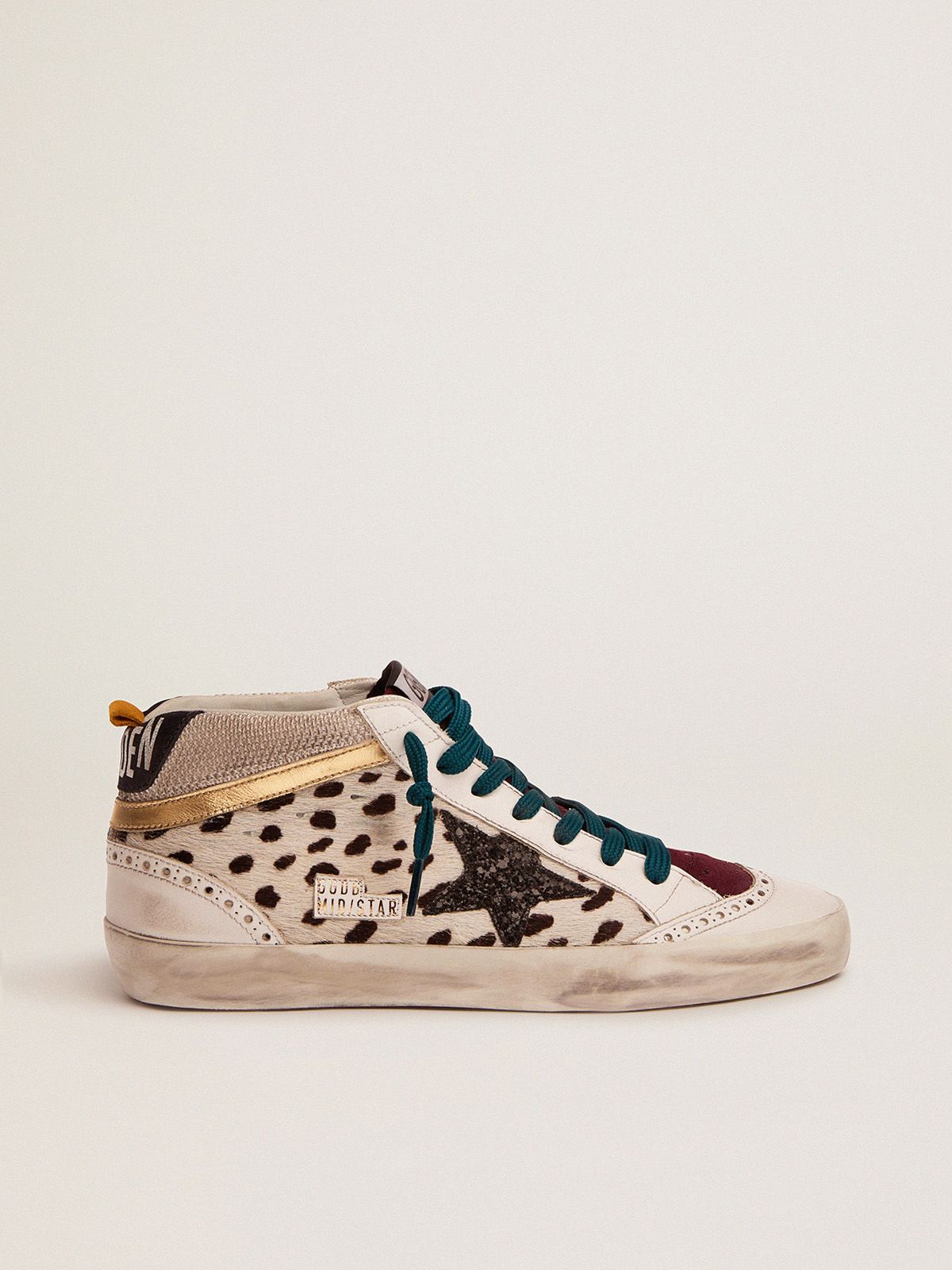 Mid Star sneakers with animal-print pony skin upper and black glitter star | 