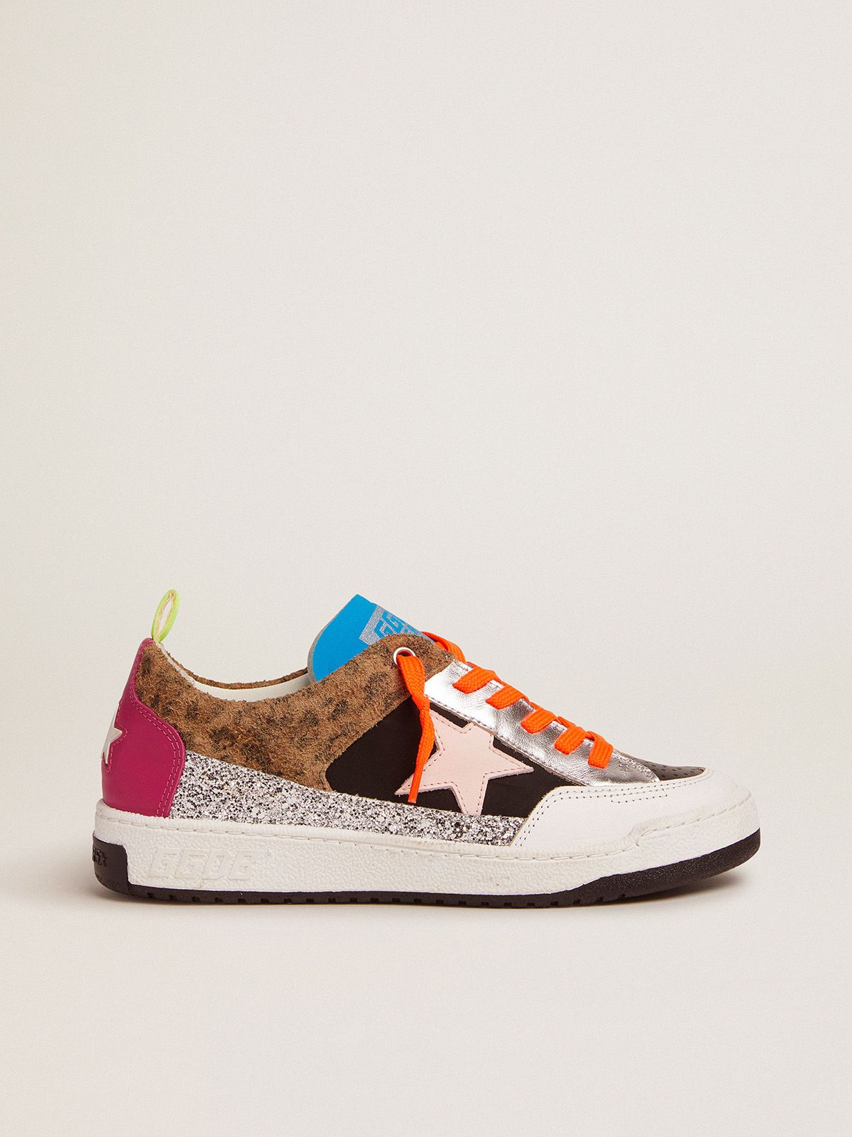 golden goose sneakers with patchwork silver glitter, colored Yeah and animal-print leather