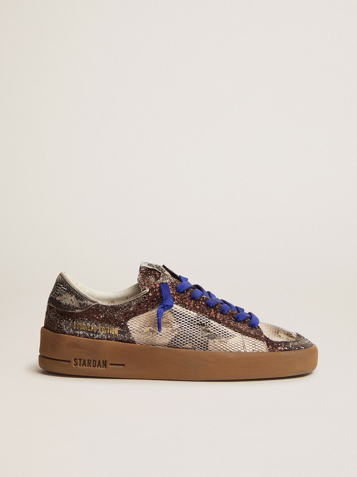 Golden Goose Saldi Uomo Stardan LAB sneakers with brown glitter upper and black crackle leather star