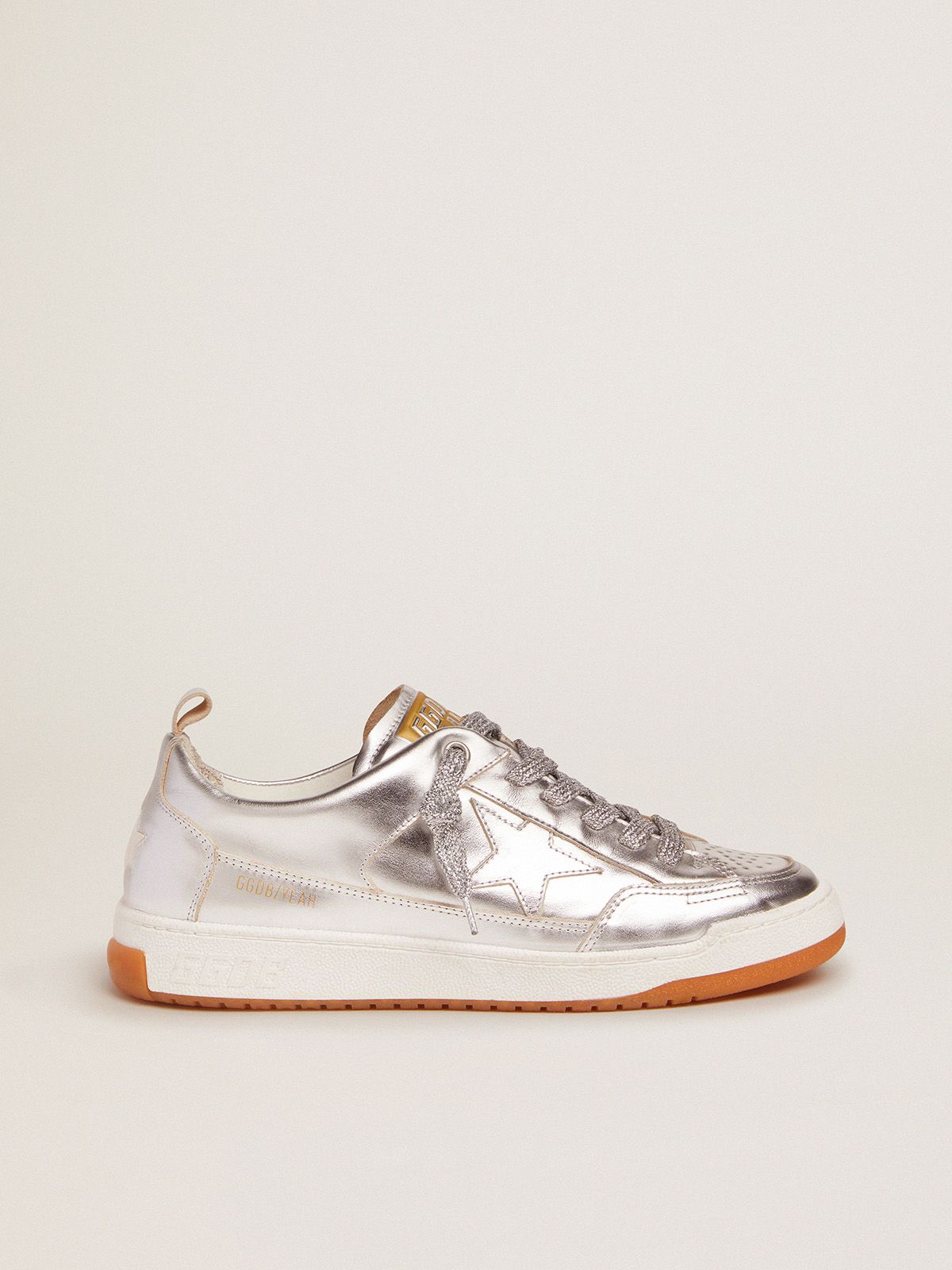 golden goose sneakers in silver leather Yeah laminated