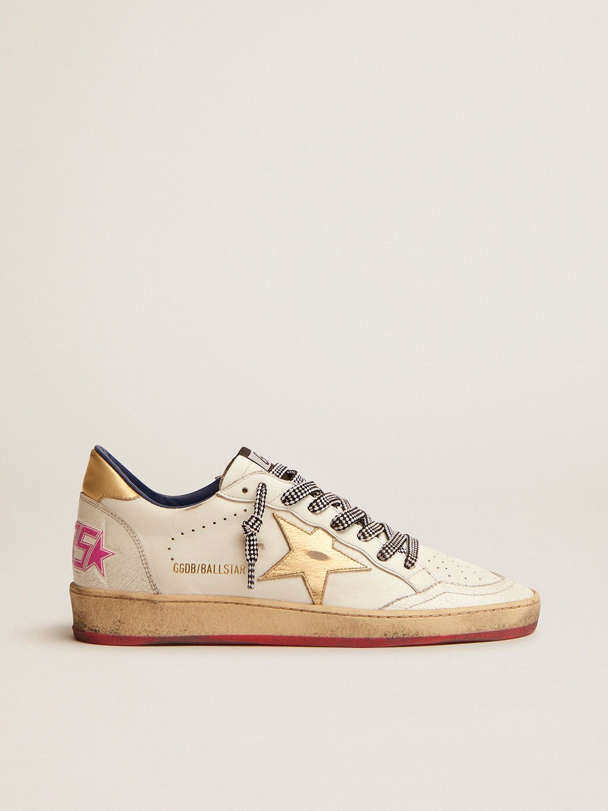 Ball Star LTD sneakers in white leather with gold laminated leather inserts | 