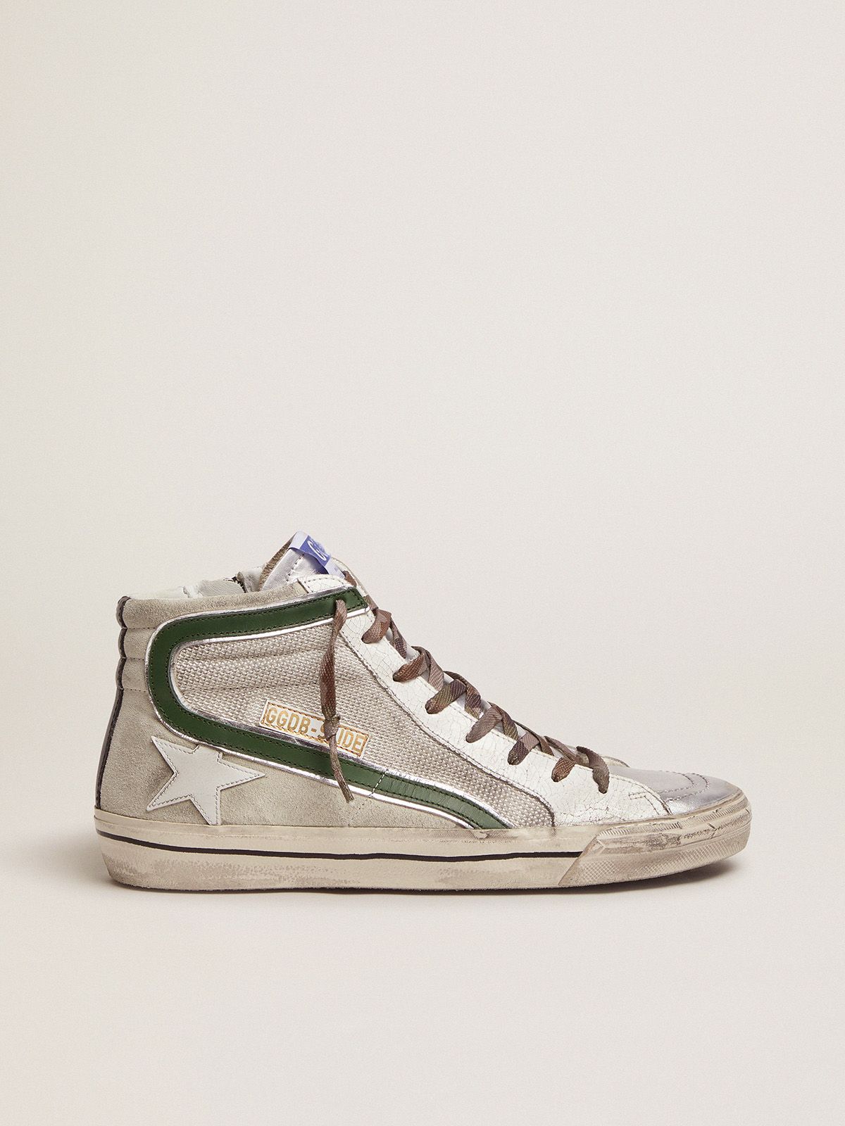 Slide LTD sneakers in leather and mesh with green flash