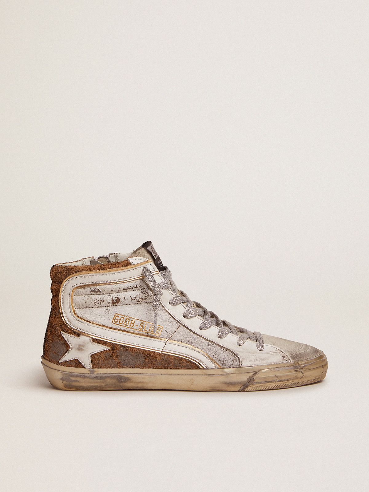 golden goose crackle suede Slide in sneakers leopard-print leather and