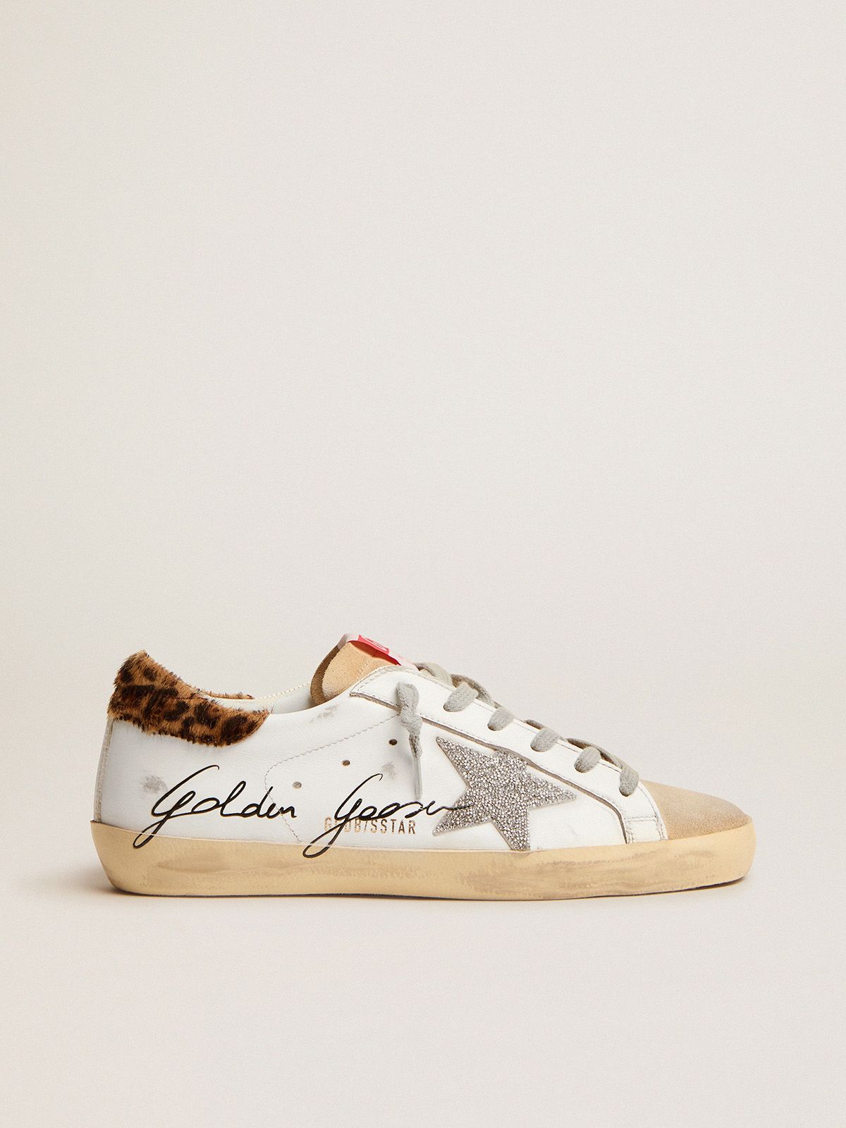 Sneakers Uomo Golden Goose Super-Star sneakers with leopard-print pony skin heel tab and Swarovski crystal star