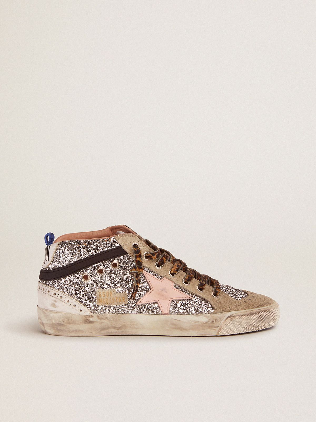Mid Star sneakers with silver glitter upper and pale pink star