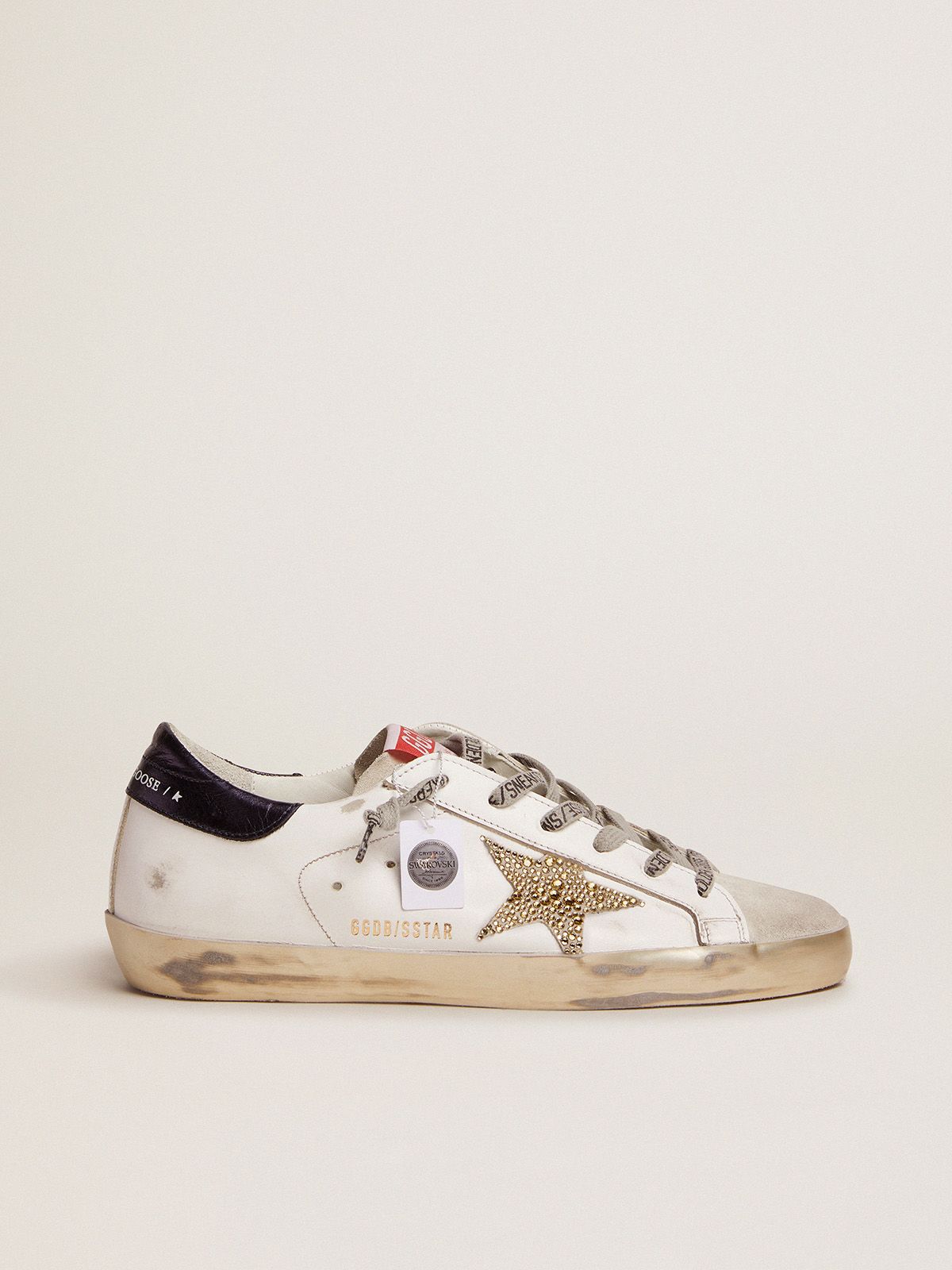 Sneakers Uomo Golden Goose Super-Star LTD sneakers with navy-blue laminated leather heel tab and Swarovski crystal star