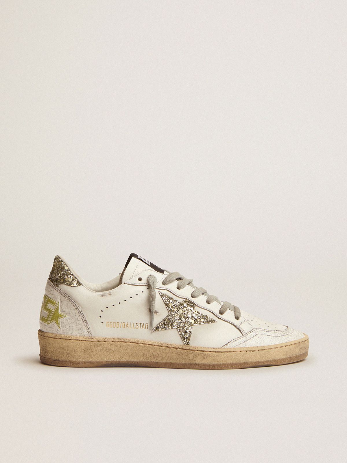 Ball Star LTD sneakers in white leather with light green glitter