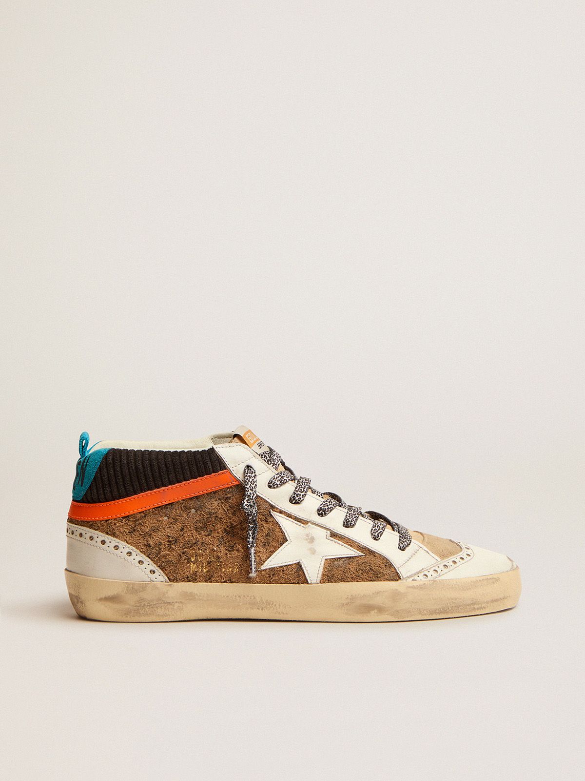 golden goose sneakers Mid corduroy-print upper suede LTD Star leopard-print and with