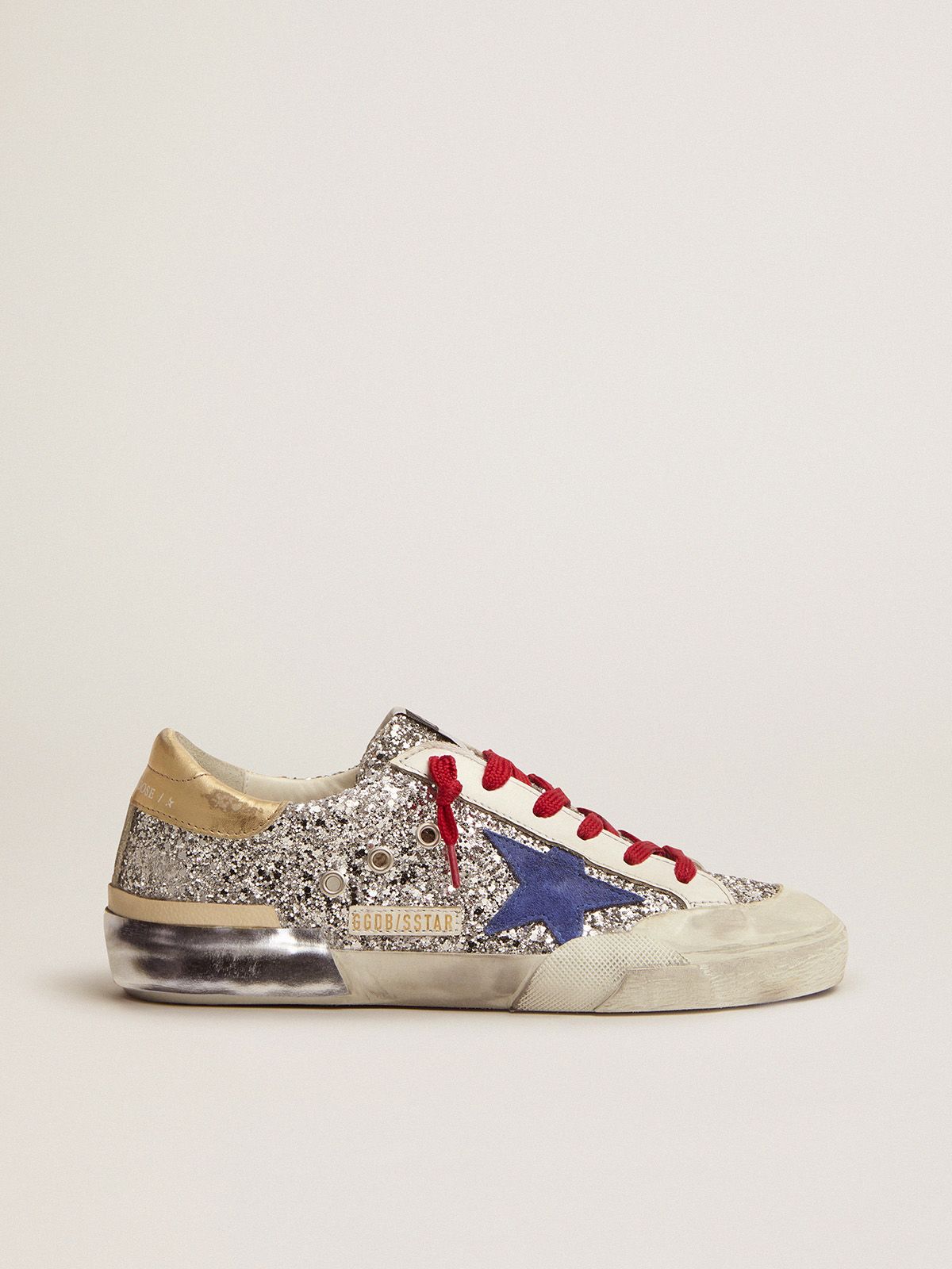 golden goose in glitter silver sneakers multi-foxing and Super-Star