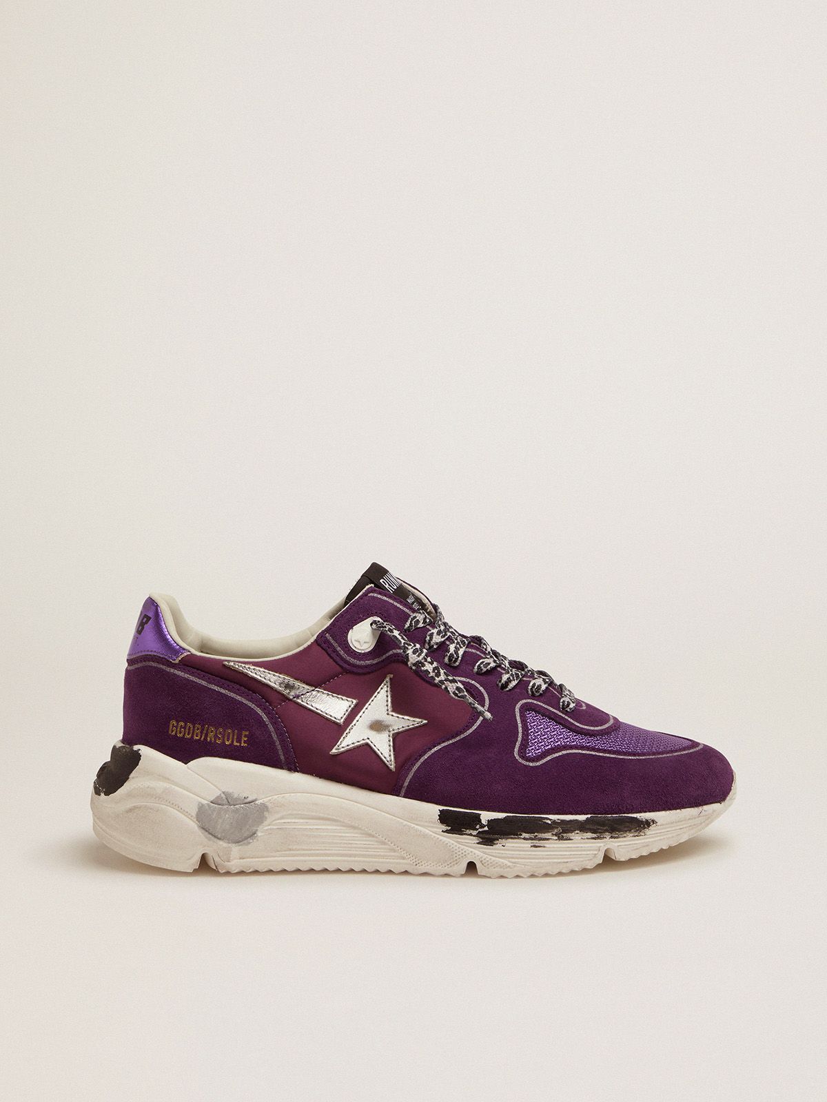 golden goose sneakers purple with heel mesh metallic leather Sole Suede, Running tab and