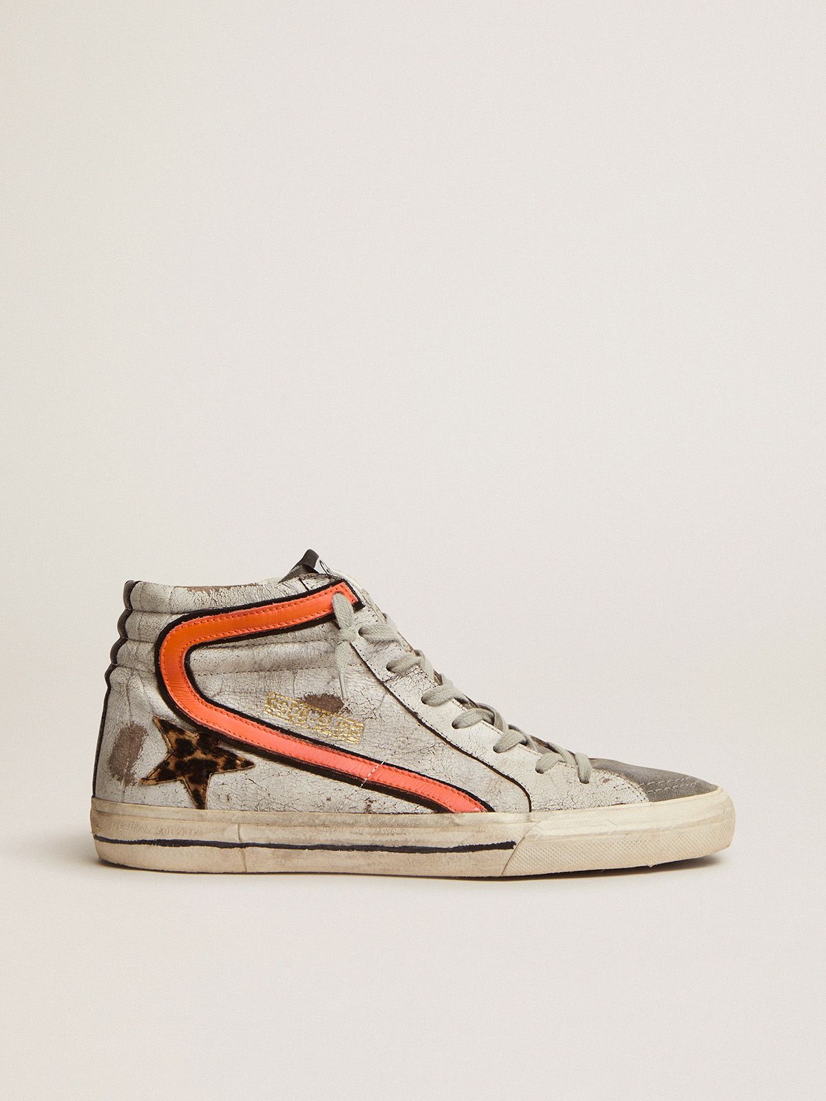 golden goose in Slide with star suede leopard-print sneakers crackled skin pony