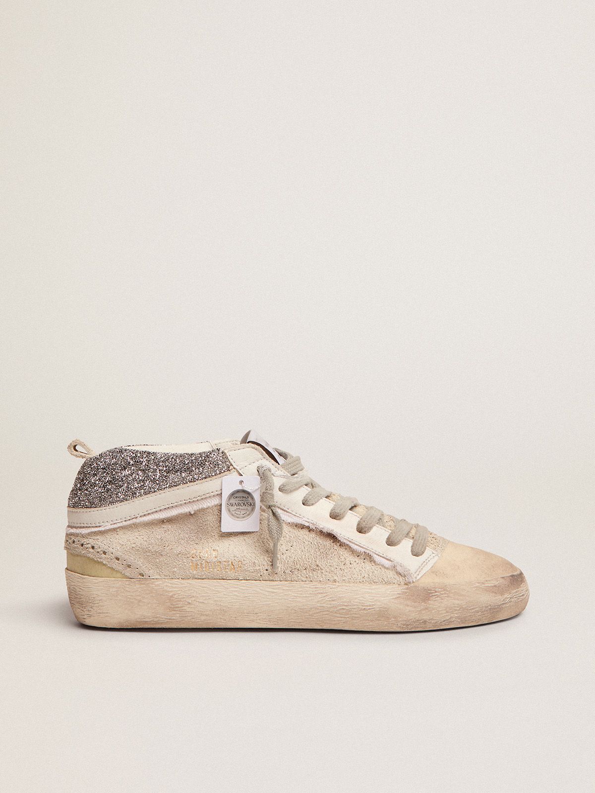 golden goose crystal tab Star upper leather sneakers with heel Mid off-white Swarovski and reverse