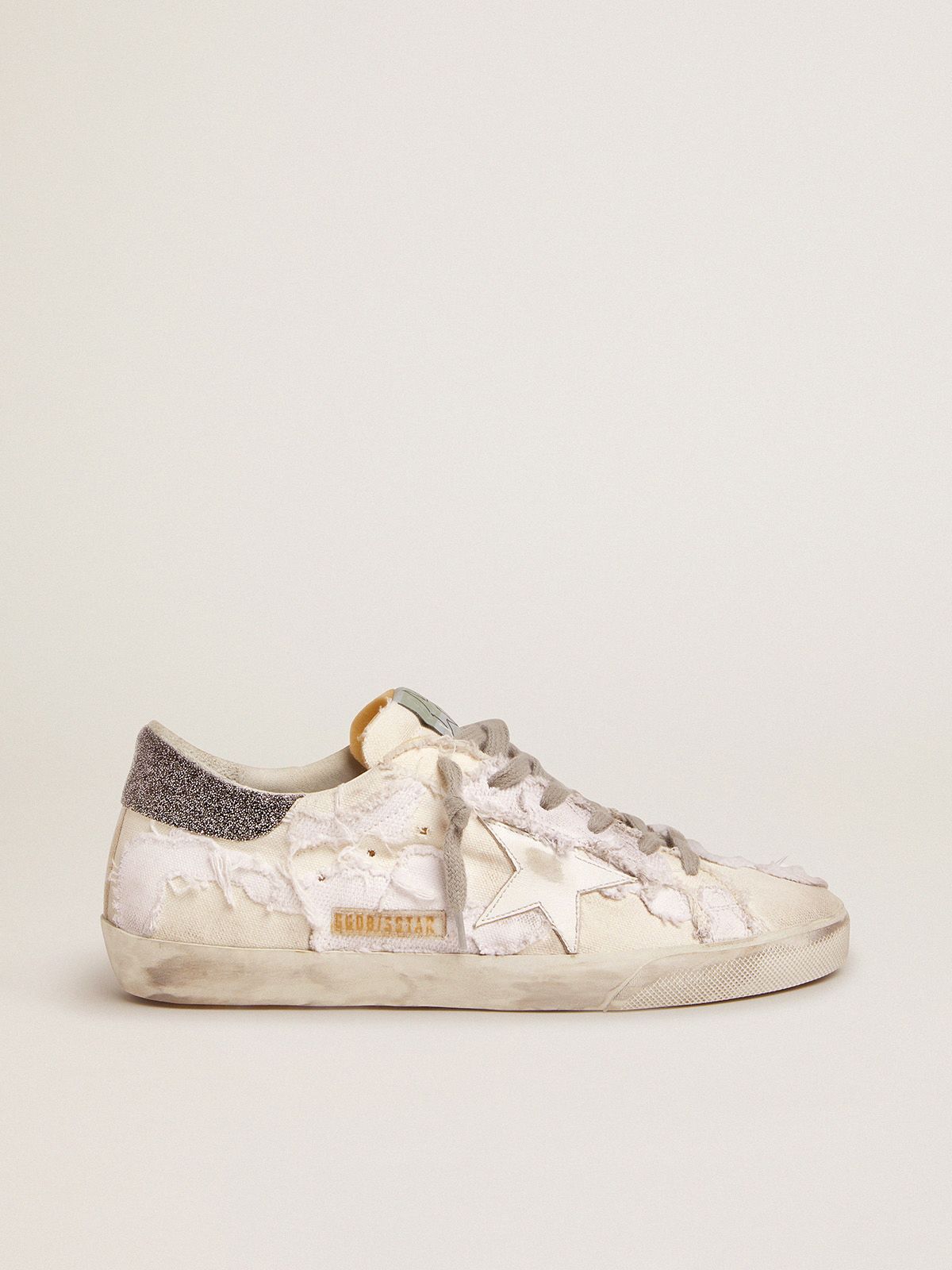 Sneakers Uomo Golden Goose Super-Star sneakers in white canvas with black Swarovski crystal heel tab