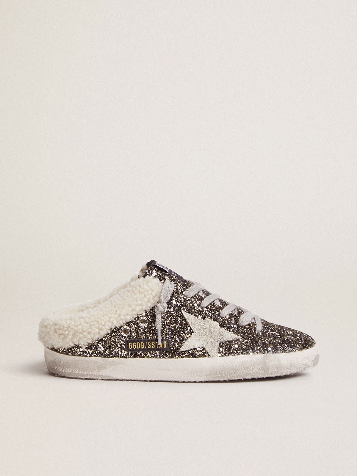 golden goose with sneakers Super-Star shearling glitter sabot-style lining and