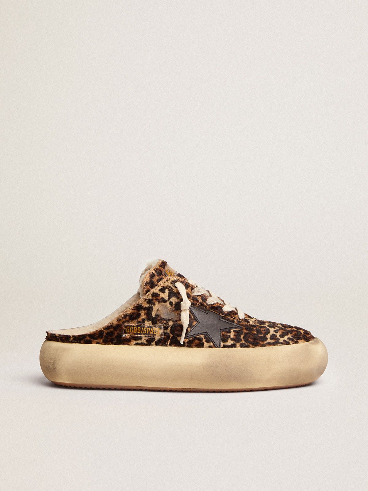 Golden Goose Saldi Space-Star Sabot shoes in animal-print pony skin with shearling lining