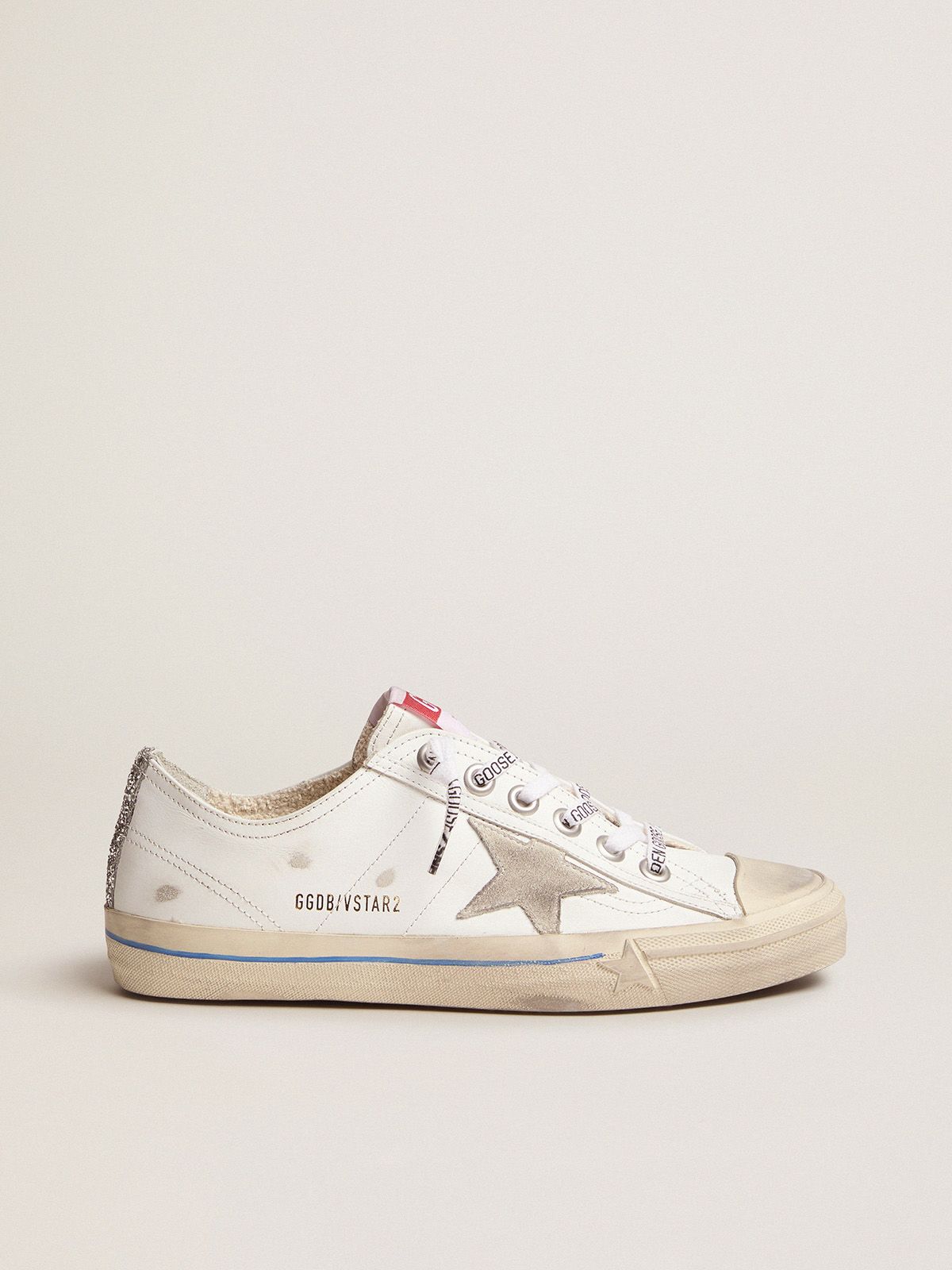golden goose V-Star sneakers strip vertical leather glittery with White