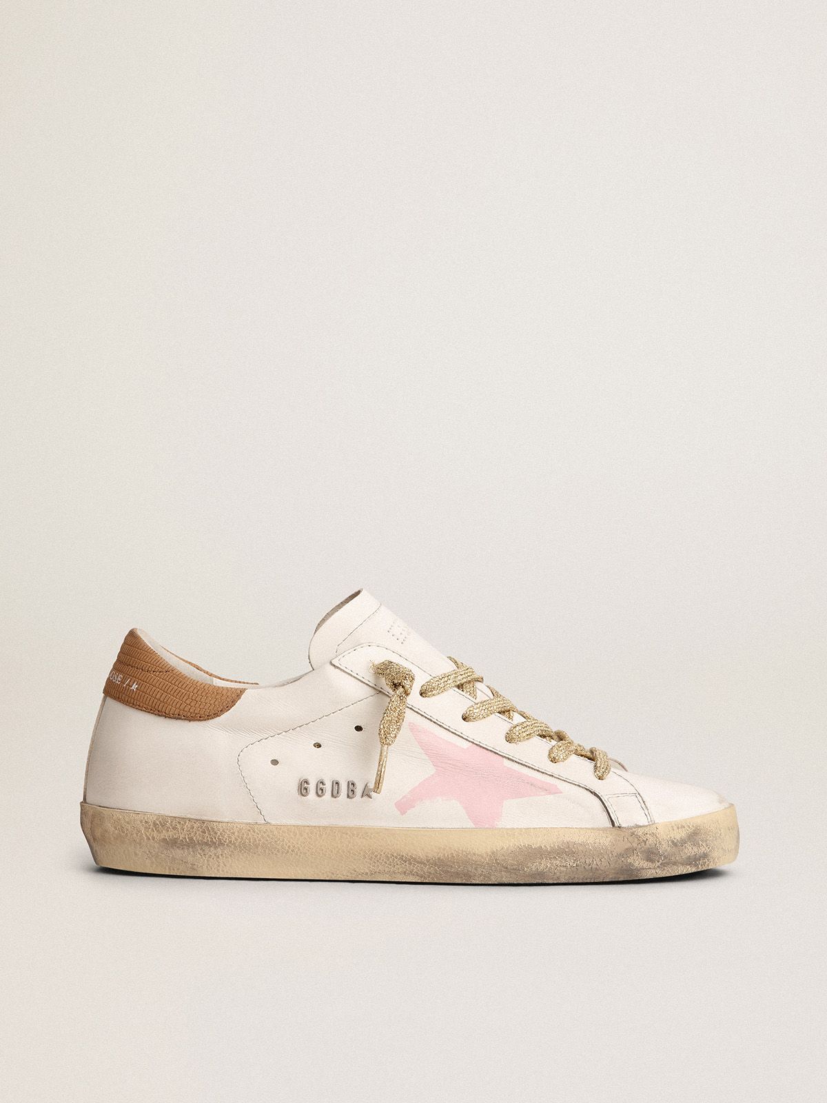 Sneakers Uomo Golden Goose Super-Star LTD sneakers with pink screen printed star and snake-print leather heel tab