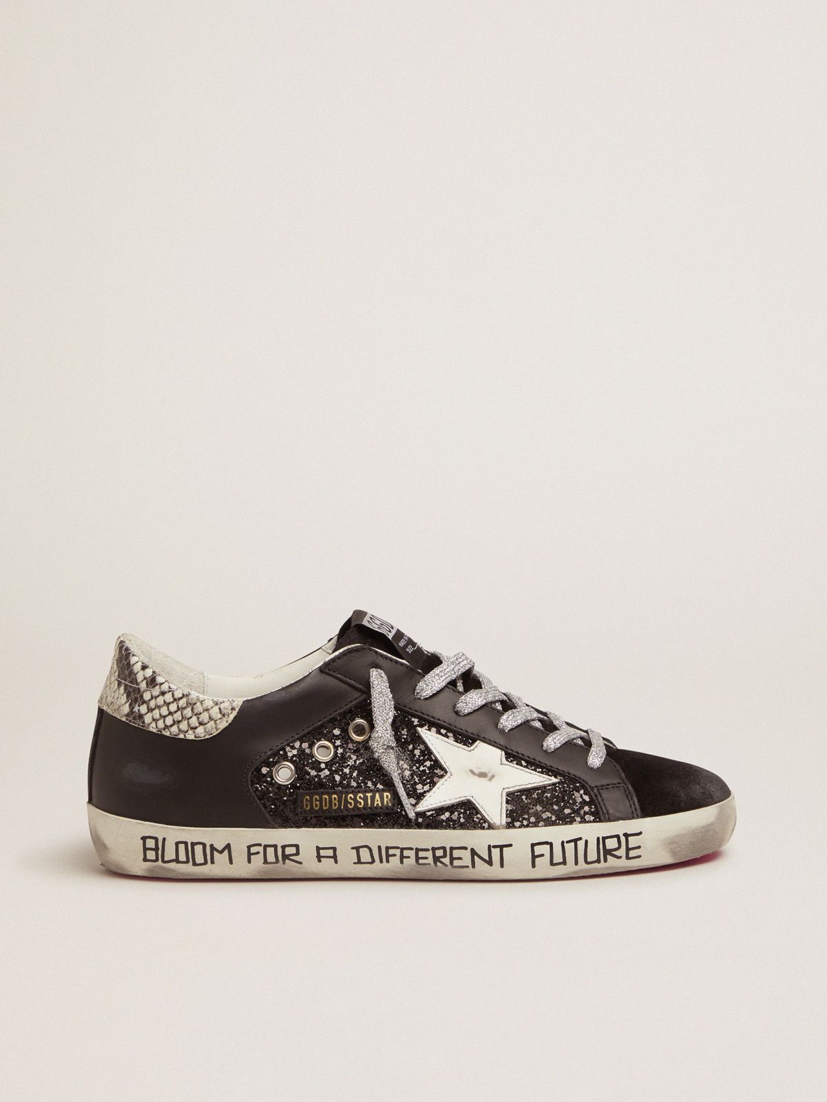 Super-Star sneakers with glitter and handwritten lettering