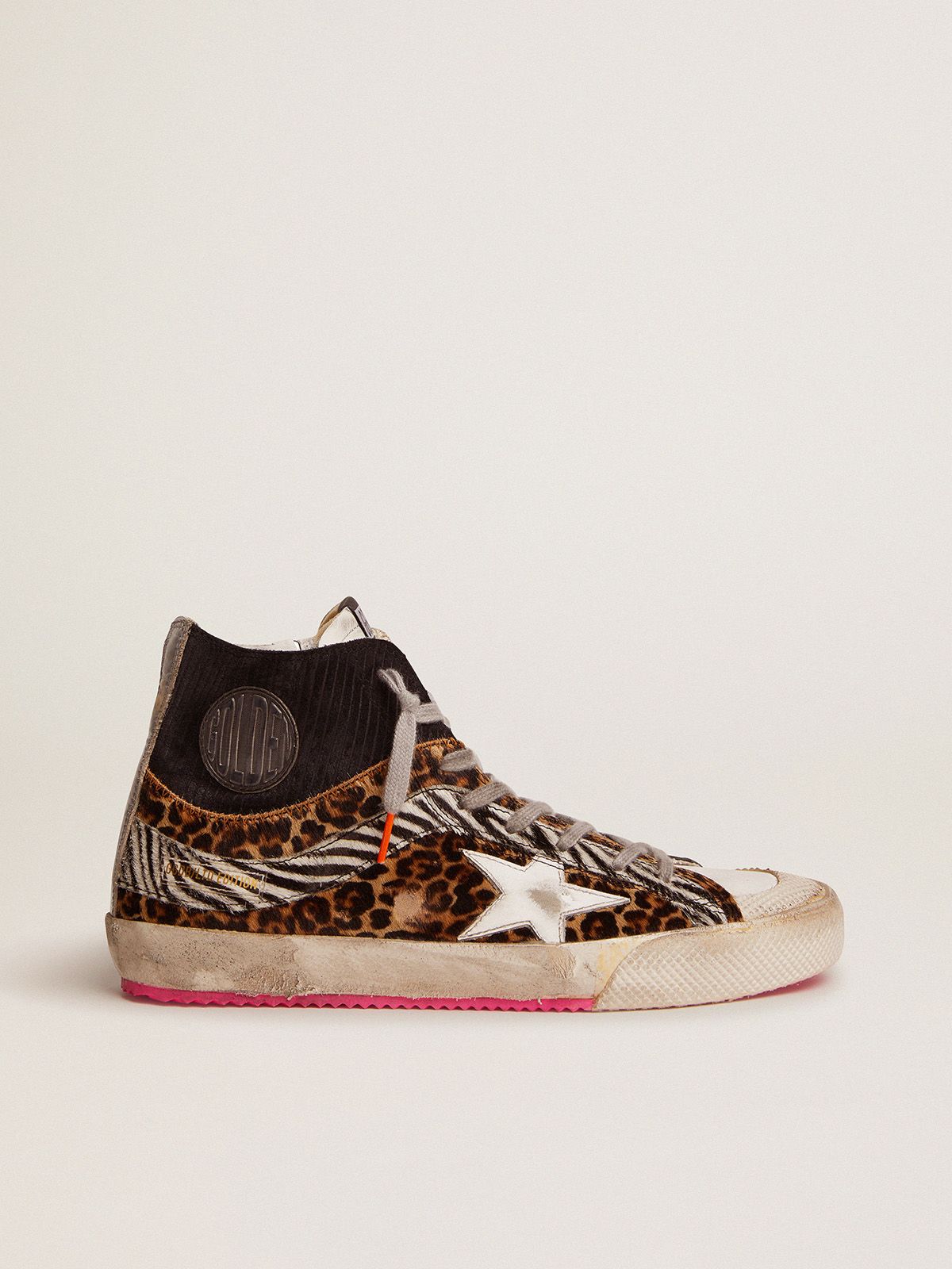 Sneakers Donna Golden Goose Francy LAB sneakers with corduroy-print black suede and pony skin upper