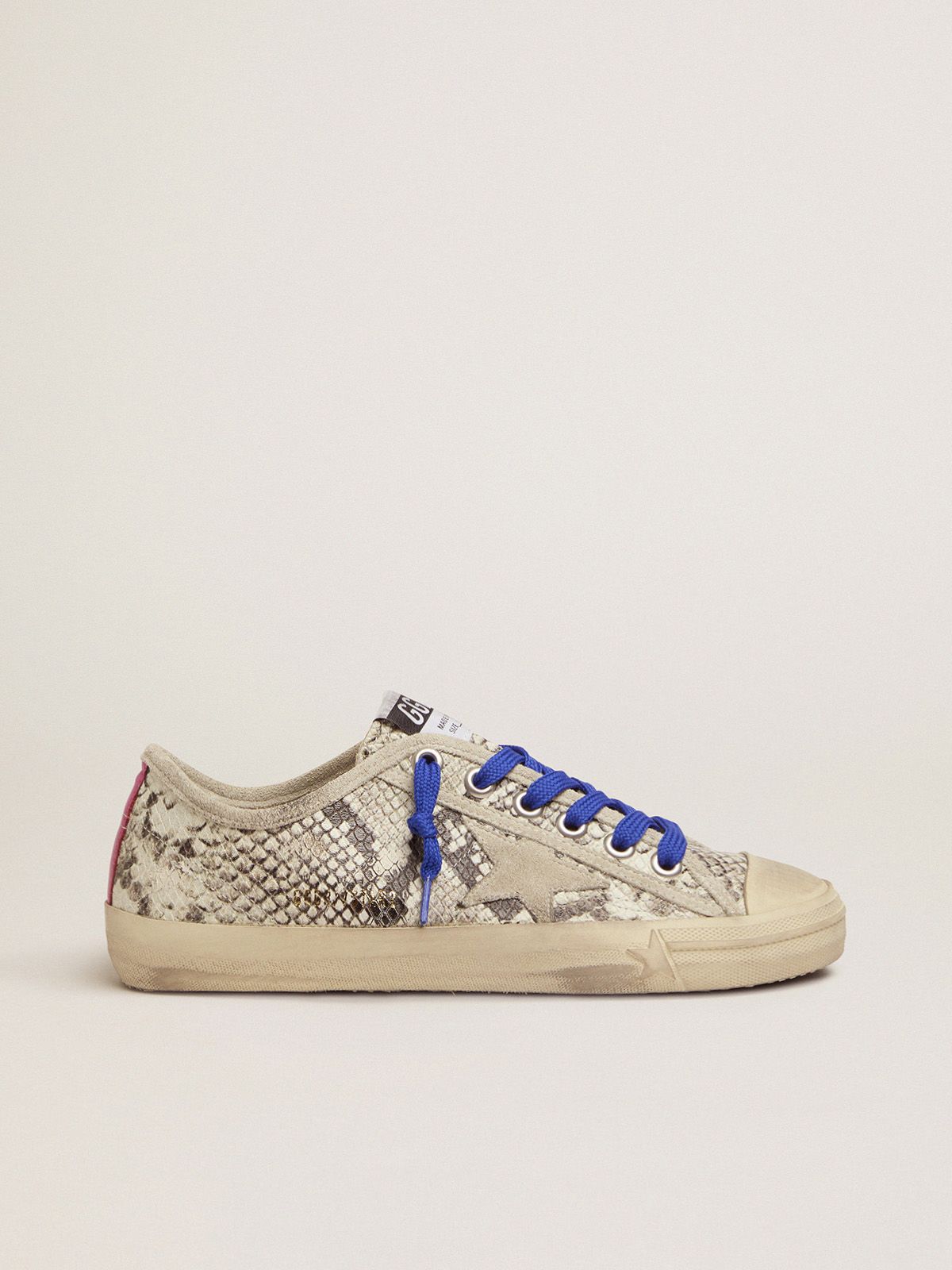 Uomo Golden Goose V-Star sneakers in snake-print leather with fuchsia insert