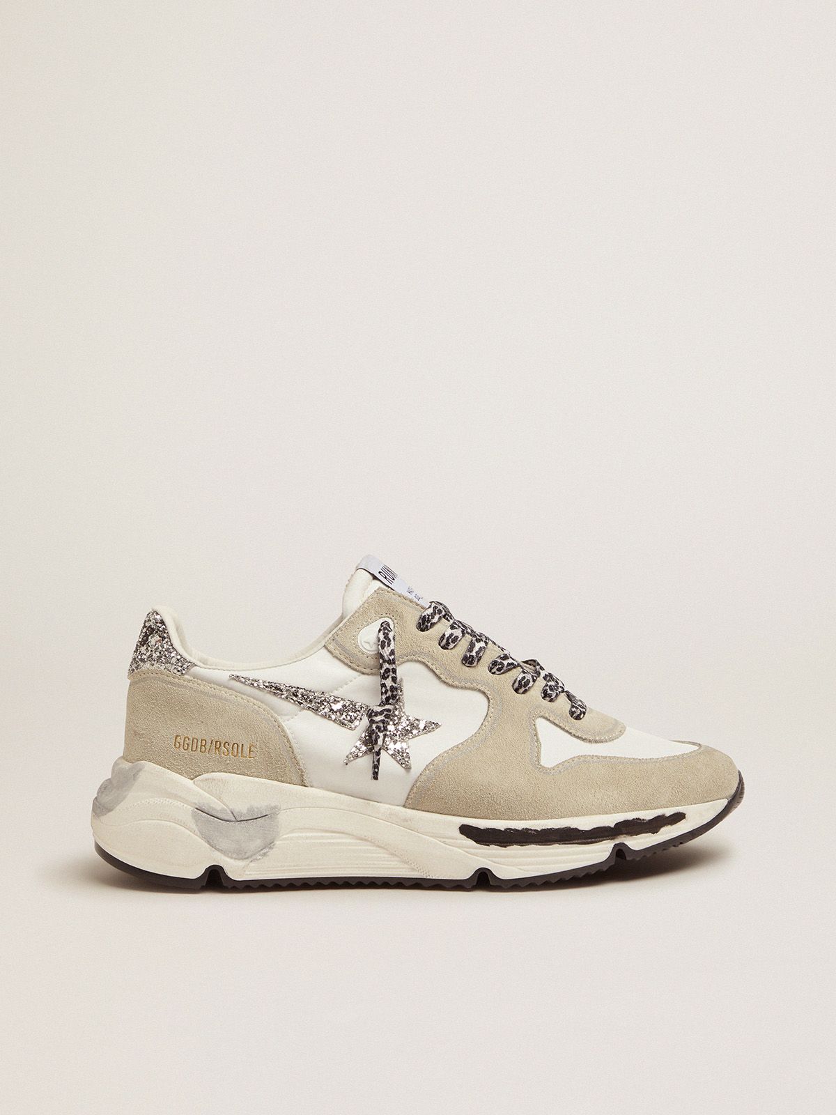 Golden Goose Ball Star Uomo Running Sole in nylon and suede with glitter Golden star