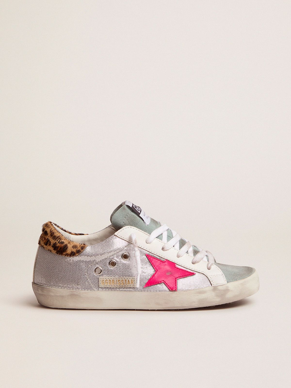 golden goose sneakers Super-Star heel and with tab leopard-print sequins