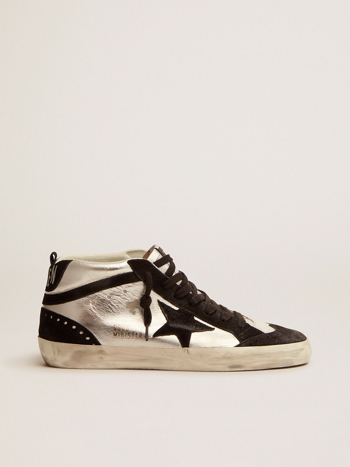 golden goose leather laminated Star silver sneakers suede in Mid LTD black and
