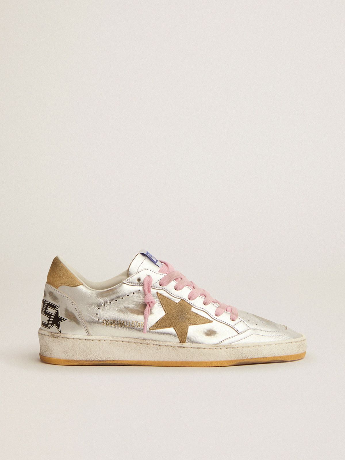 Ball Star LTD sneakers in silver laminated leather with sand-colored suede details