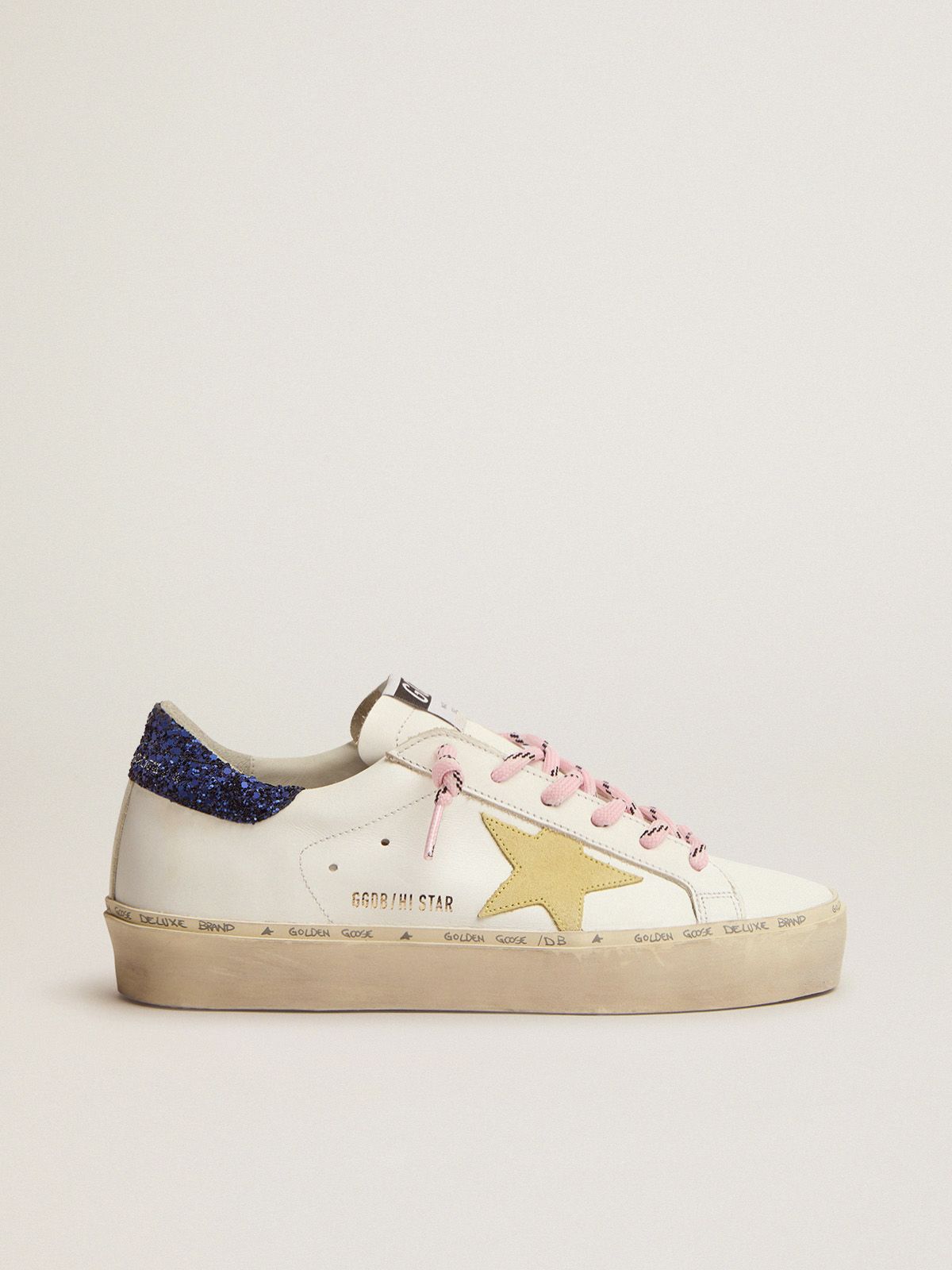 golden goose Hi LTD star tab heel Star yellow with blue suede sneakers glitter and