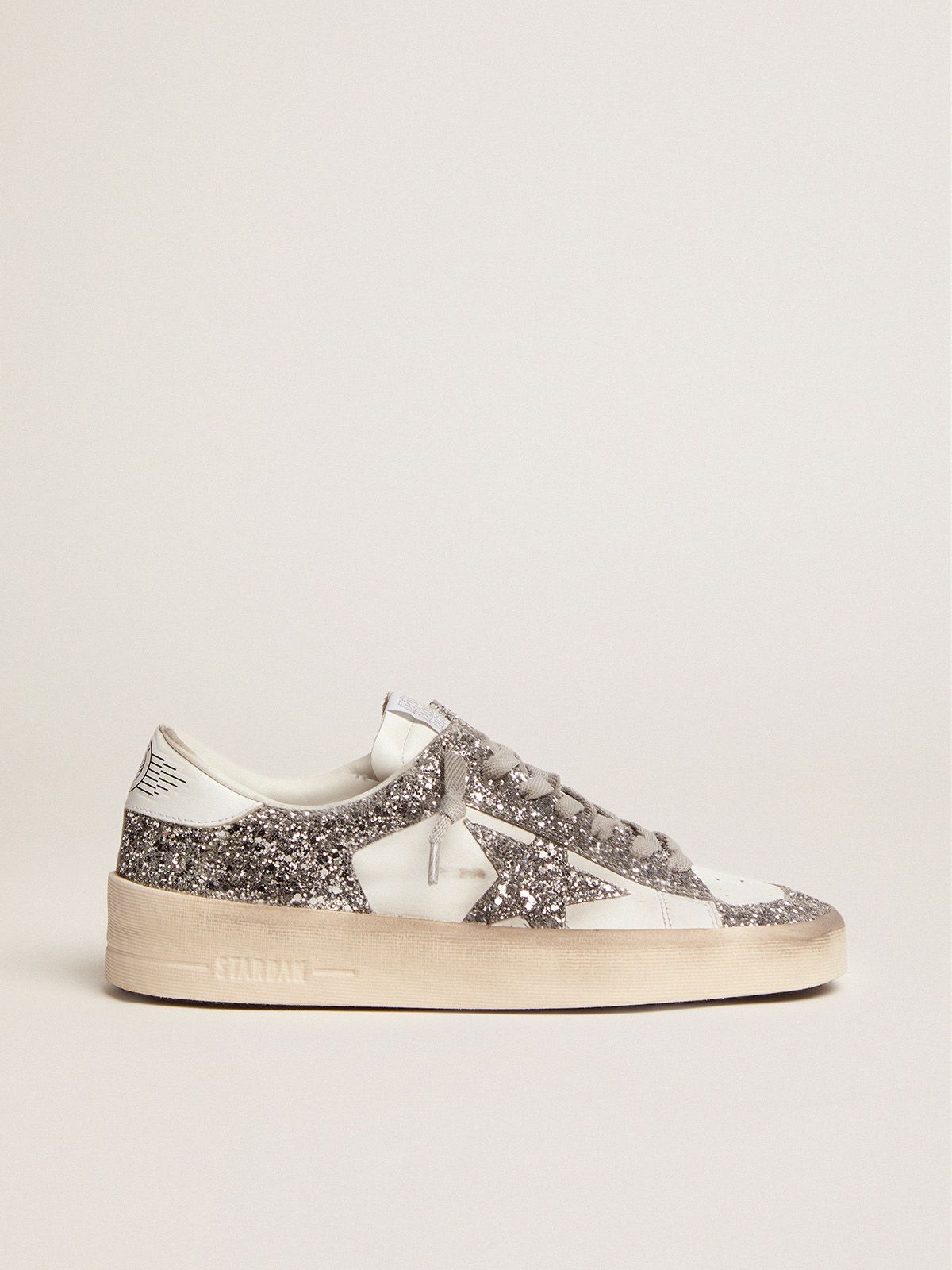 Stardan sneakers in white leather and silver glitter | 